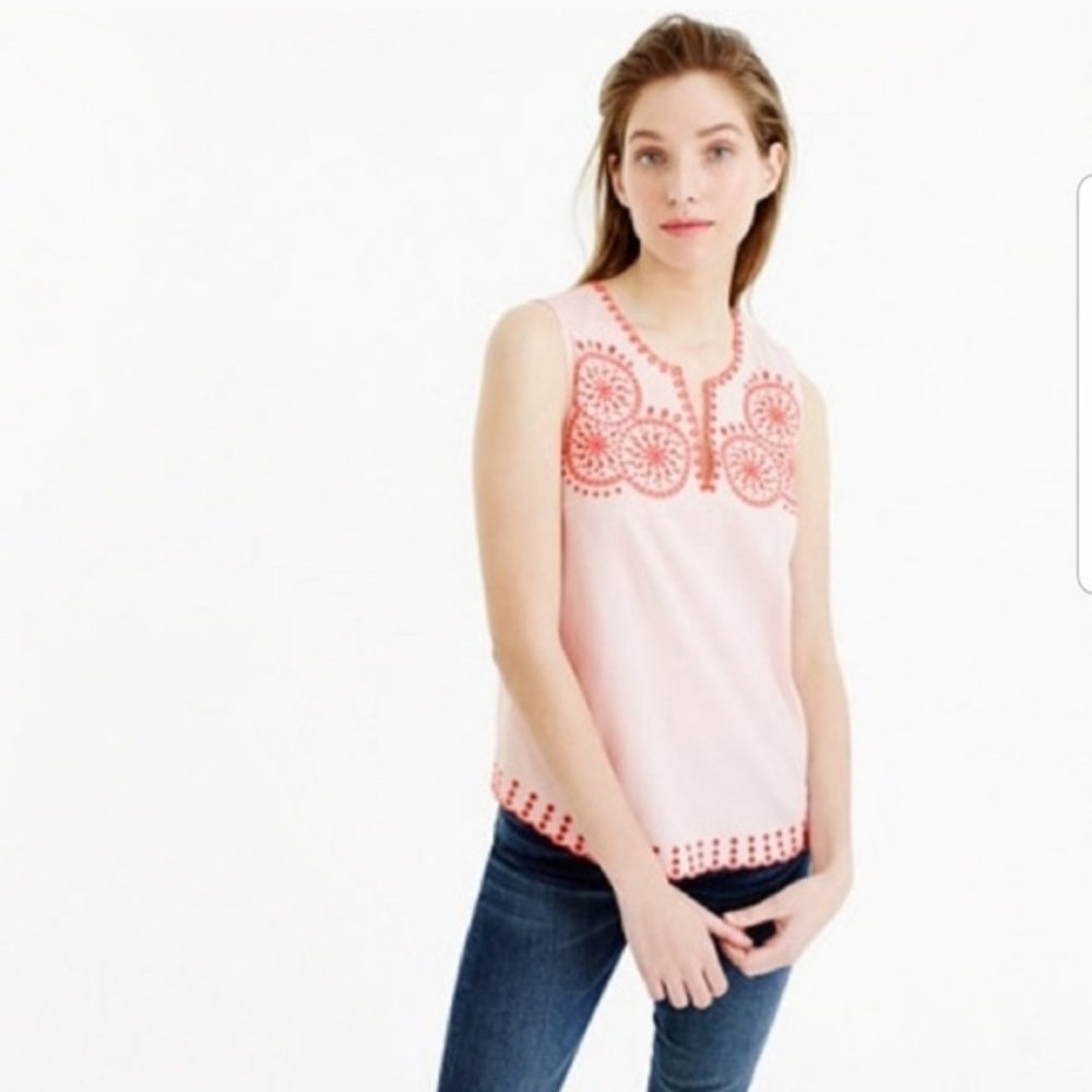 J Crew Orange Pink Mandala Boho Eyelet Tank Top 8